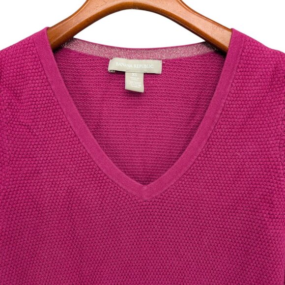 Banana Republic Sweater Womens Pink Long Puff Sleeve V Neck Textured Knit Sz XS - Picture 3 of 7
